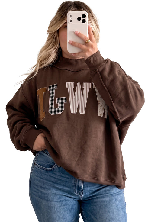 WWJD Mixed Pattern Exposed Seam Mock Neck Sweatshirt