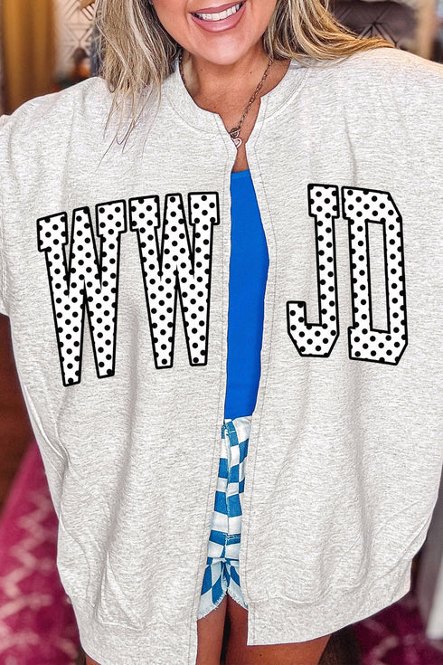 WWJD Polka Dot Letter Print Open Front Tunic Graphic Sweatshirt