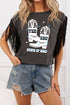 Yee Haw Graphic Print Fringe Sleeve Western Tee