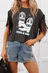 Yee Haw Graphic Print Fringe Sleeve Western Tee