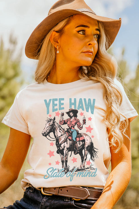Yee Haw State Of Mind Retro Cowgirl Western Graphic T Shirt
