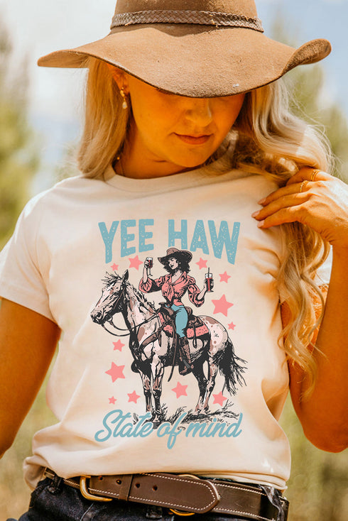 Yee Haw State Of Mind Retro Cowgirl Western Graphic T Shirt