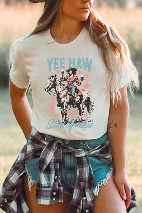 Yee Haw State Of Mind Retro Cowgirl Western Graphic T Shirt