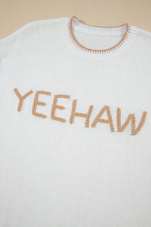 Yeehaw Graphic Contrast Stitch Short Sleeve Knit Sweater