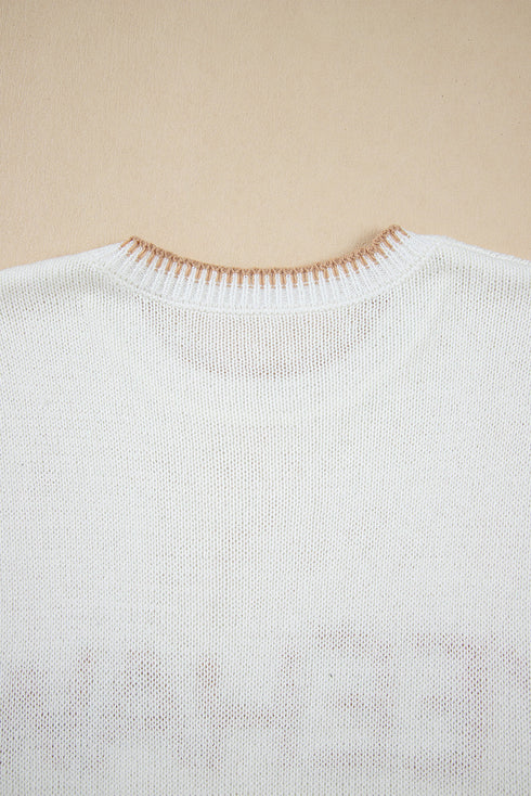 Yeehaw Graphic Contrast Stitch Short Sleeve Knit Sweater