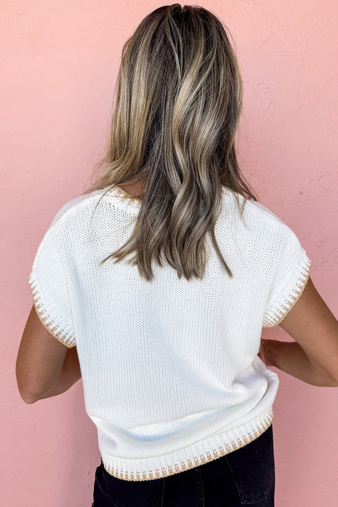 Yeehaw Graphic Contrast Stitch Short Sleeve Knit Sweater