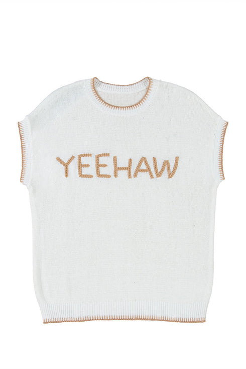 Yeehaw Graphic Contrast Stitch Short Sleeve Knit Sweater