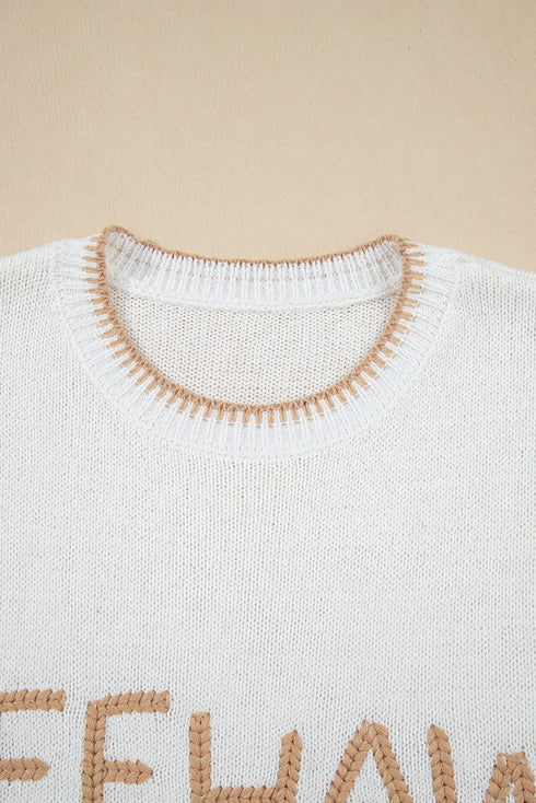 Yeehaw Graphic Contrast Stitch Short Sleeve Knit Sweater