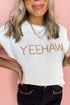 Yeehaw Graphic Contrast Stitch Short Sleeve Knit Sweater