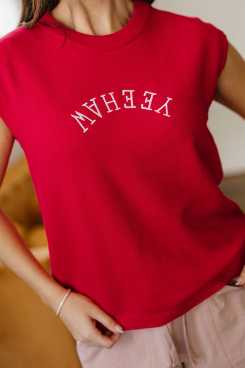 Yeehaw Graphic Sleeveless Crew Neck Knit Sweater