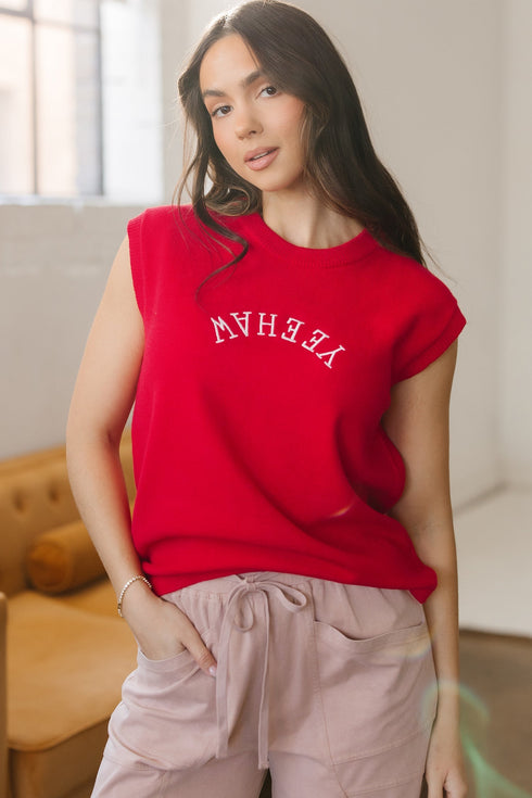 Yeehaw Graphic Sleeveless Crew Neck Knit Sweater