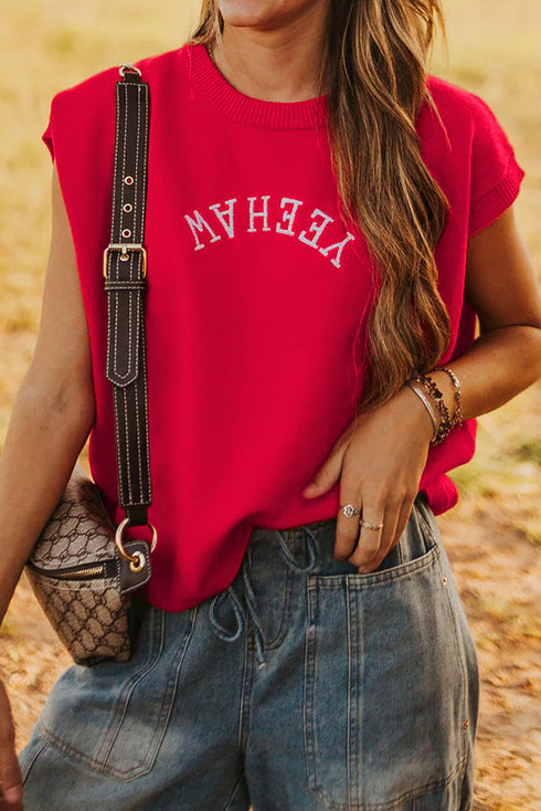 Yeehaw Graphic Sleeveless Crew Neck Knit Sweater