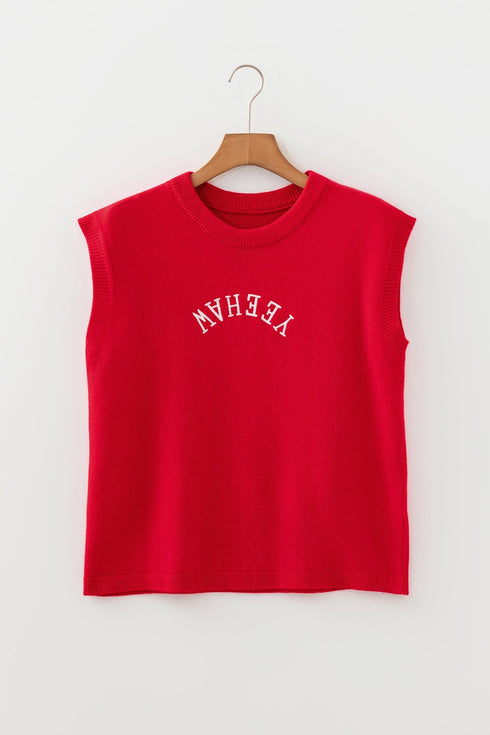 Yeehaw Graphic Sleeveless Crew Neck Knit Sweater