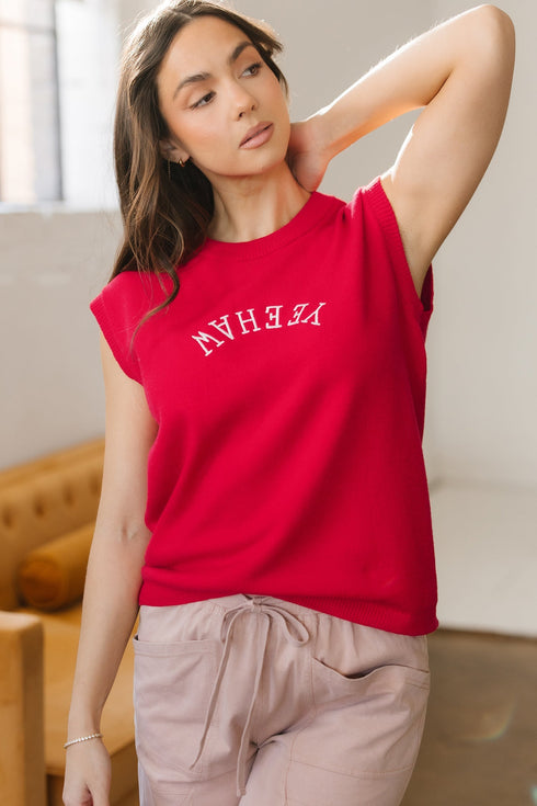 Yeehaw Graphic Sleeveless Crew Neck Knit Sweater