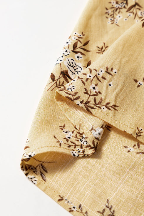 Yellow Boho Floral Print Ruffle Smocked Flowy Summer Dress