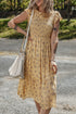 Yellow Boho Floral Print Ruffle Smocked Flowy Summer Dress