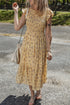 Yellow Boho Floral Print Ruffle Smocked Flowy Summer Dress