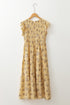 Yellow Boho Floral Print Ruffle Smocked Flowy Summer Dress