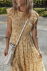 Yellow Boho Floral Print Ruffle Smocked Flowy Summer Dress