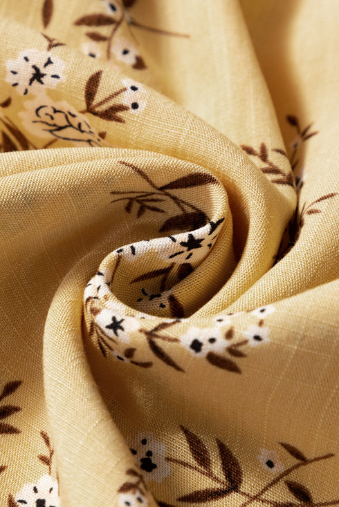 Yellow Boho Floral Print Ruffle Smocked Flowy Summer Dress