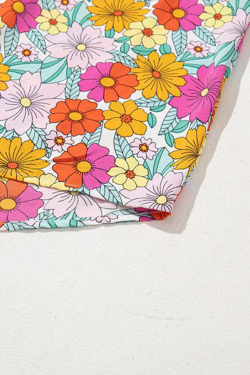 Yellow Floral Print Shirred Tiered Ruffled Sleeve Blouse