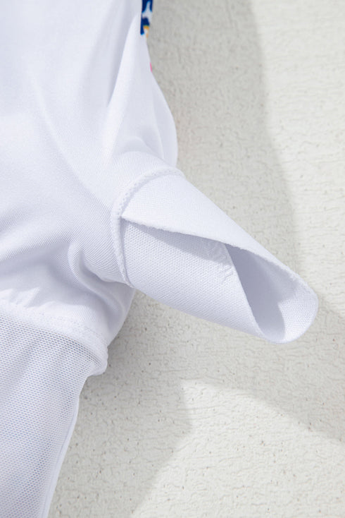 Yellow Floral Print V Neck One Piece Swimsuit