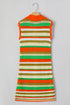 Yellow Stripe Eyelet Sleeveless Buttoned Split Neck Sweater Dress