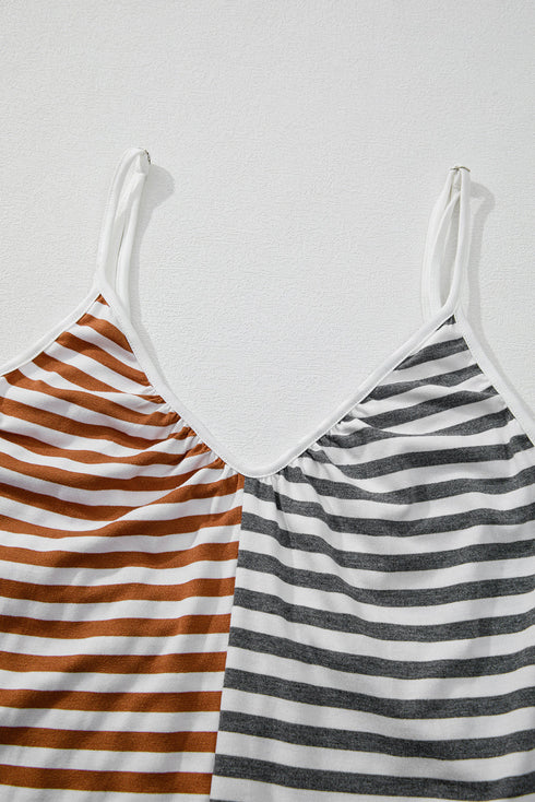 Yellow Stripe Two Tone Contrast Spaghetti Strap Backless Overall