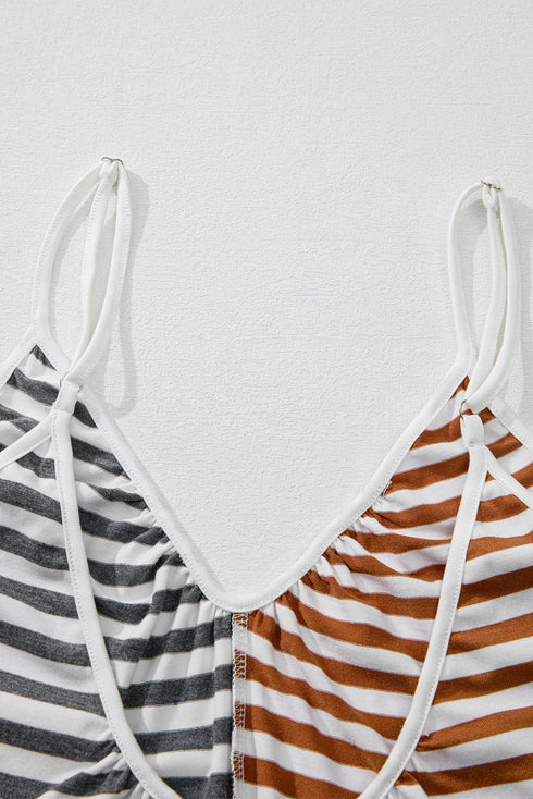 Yellow Stripe Two Tone Contrast Spaghetti Strap Backless Overall