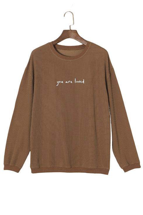 You Are Loved Graphic Print Corded Texture Crew Sweatshirt