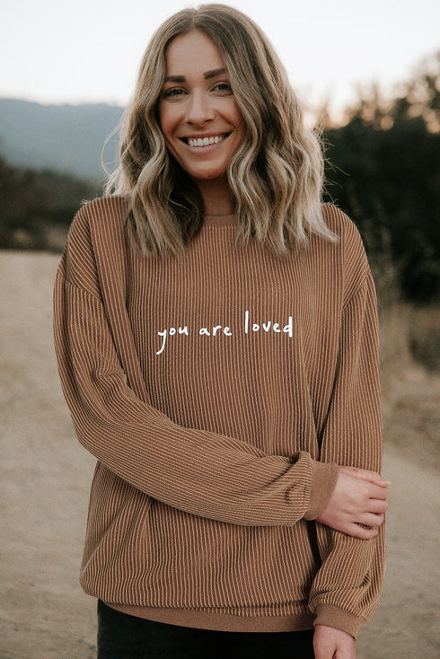 You Are Loved Graphic Print Corded Texture Crew Sweatshirt