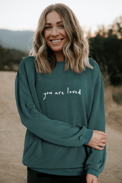 You Are Loved Print Corduroy Sweatshirt