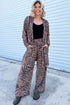 Zebra Print Ribbed Open Cardigan Wide Leg Pant Set
