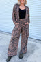 Zebra Print Ribbed Open Cardigan Wide Leg Pant Set