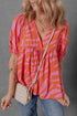 Zebra Print Ruched Cuff V Neck Cotton Blouse