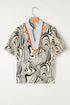 Zebra Stripe Print Ricrac Trim V Neck Blouse