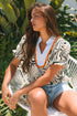 Zebra Stripe Print Ricrac Trim V Neck Blouse