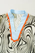 Zebra Stripe Print Ricrac Trim V Neck Blouse