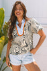 Zebra Stripe Print Ricrac Trim V Neck Blouse