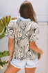 Zebra Stripe Print Ricrac Trim V Neck Blouse