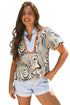 Zebra Stripe Print Ricrac Trim V Neck Blouse
