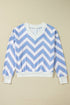 Zigzag Print V Neck Oversized Drop Shoulder Top