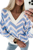 Zigzag Print V Neck Oversized Drop Shoulder Top