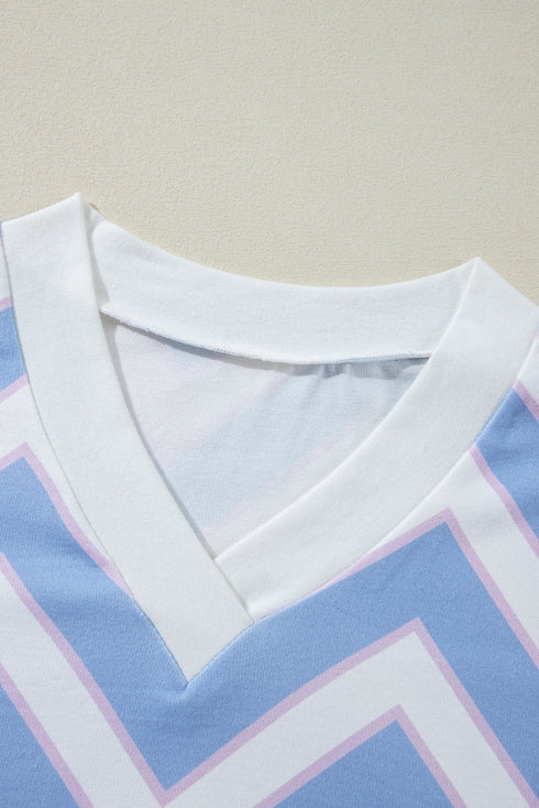 Zigzag Print V Neck Oversized Drop Shoulder Top