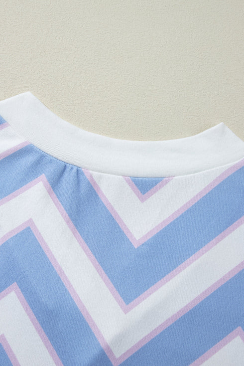 Zigzag Print V Neck Oversized Drop Shoulder Top