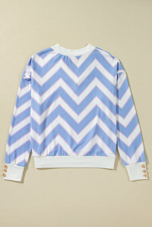 Zigzag Print V Neck Oversized Drop Shoulder Top