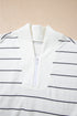 Zip Collar Vertical Stripe Drop Shoulder Long Sleeve Top