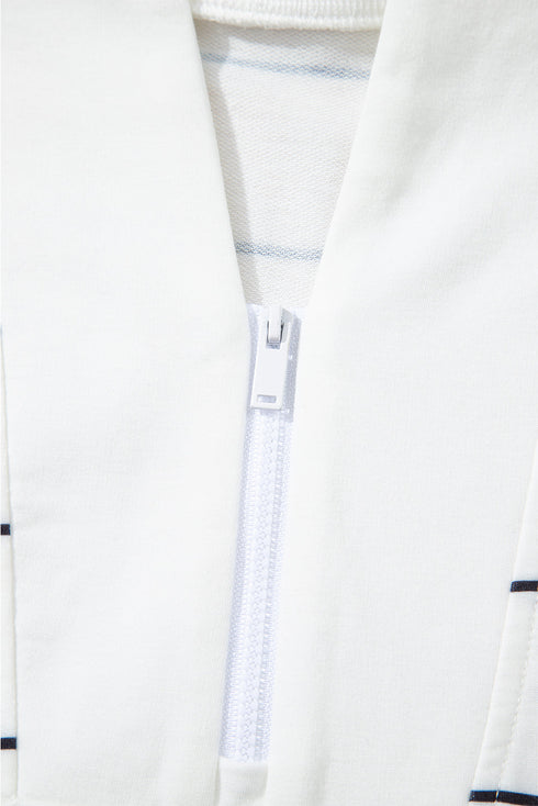 Zip Collar Vertical Stripe Drop Shoulder Long Sleeve Top