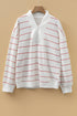 Zip Collar Vertical Stripe Drop Shoulder Long Sleeve Top