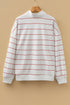 Zip Collar Vertical Stripe Drop Shoulder Long Sleeve Top